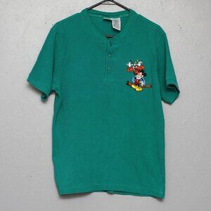 Vintage the Disney store green waffle knit embroidered Mickey goofy short sleeve